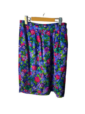 Silk Liz Claiborne Women's Floral Midi Skirt - Vibrant Blue Multicolor size 10